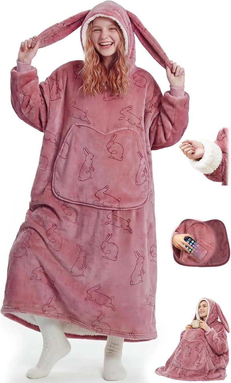 Mewaii Wearable Blanket Hoodie for Adults, Warm Sherpa & Soft Flannel Long Sweatshirt with Giant Pocket, Cozy Gifts for Women - Image 1